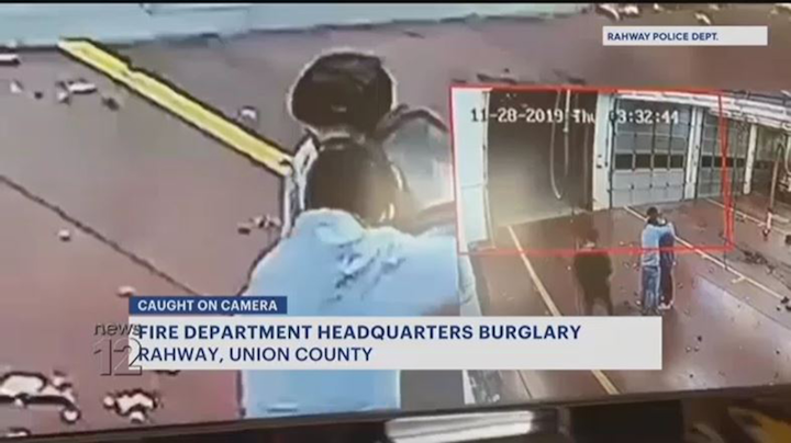 Surveillance footage captured the men loitering around the Rahway fire station while firefighters were out on a call.