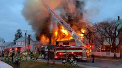 Firefighters from three counties battled a blaze at the post office in Burkittsville, MD, on Sunday. Firefighters from three counties battled a blaze at the post office in Burkittsville, MD, on Sunday.
