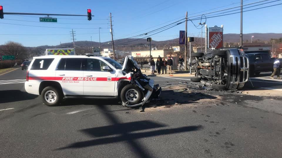 A Frederick County, MD, Fire & Rescue unit was involved in a rollover accident Wednesday.