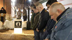 Members of Worcester, MA, Fire Department's Rescue 1 honor fallen firefighter Jon Davies Sr. during a ceremony Sunday that marked the anniversary of his death, which was Dec. 8, 2011.