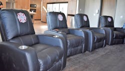 Lake Travis, TX, Fire Rescue firefighters in newly-opened Station 606 can relax in these recliners set in front of a big screen television.