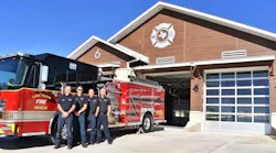 Lake Travis, TX, firefighters Lt. David Clark (from left), Cole Rador, Billy Turner and Ryan Sandlin take a break from unpacking in the department’s new station off Hamilton Pool Road. The facility opened its doors Tuesday.