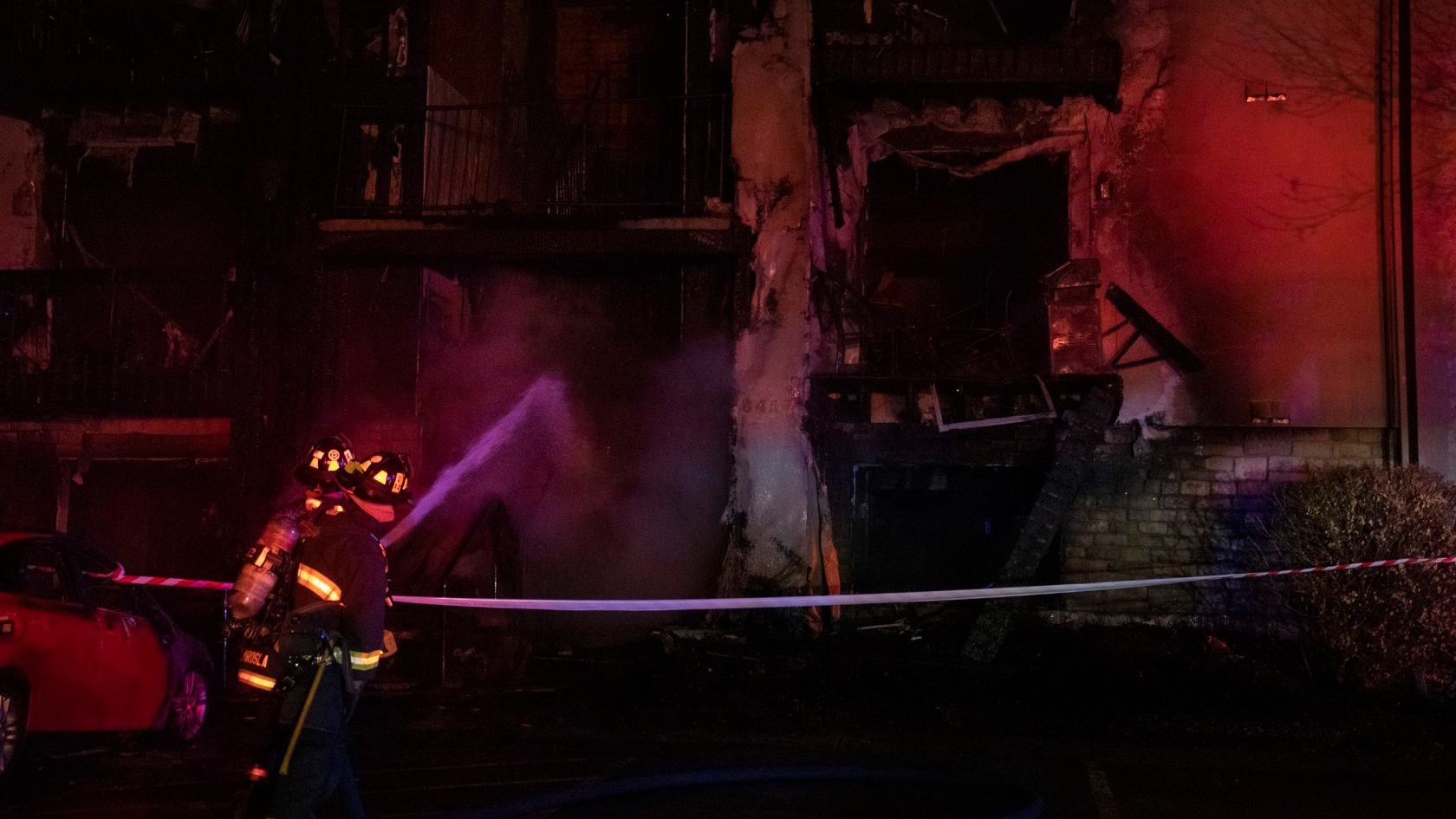 South Metro, CO, crews battled an apartment building fire early Saturday that sent two people to the hospital, including a firefighter.