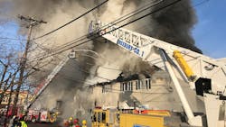 Netcong, NJ, firefighters battled a three-alarm blaze that collapsed a three-story building early Sunday. Netcong, NJ, firefighters battled a three-alarm blaze that collapsed a three-story building early Sunday.