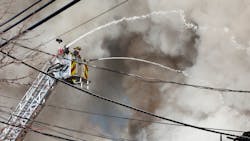 Netcong, NJ, firefighters battled a massive three-alarm blaze that collapsed a three-story building early Sunday. Netcong, NJ, firefighters battled a massive three-alarm blaze that collapsed a three-story building early Sunday.