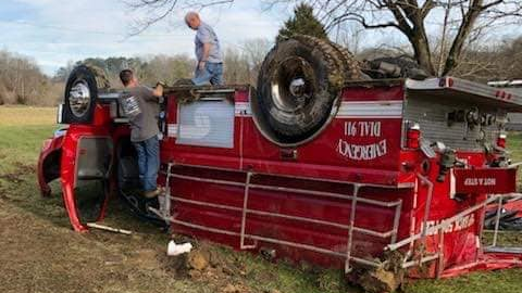 A Richland, KY, firefighter was seriously injured when the tanker he was in overturned while responding to a fire call Wednesday.