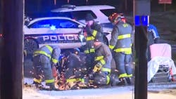 Scranton, PA, firefighters cut through a sewer basin grate to rescue a man who slipped on ice, fell into the freezing Lackawanna River and became lost in the sewers early Thursday.