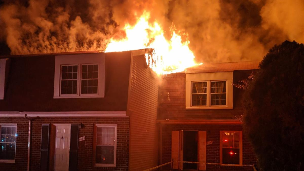 More than 45 firefighters from Anne Arundel County, MD, and other departments battled a blaze that broke out at a group of townhouses in Severn early Friday.
