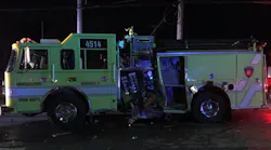 A Uniontown, OH, firefighter was injured after a driver reportedly fell asleep behind the wheel of her vehicle and struck a fire apparatus Saturday night.