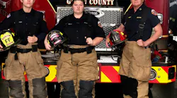 Capt. Elizabeth Hawkins (right) leads Glynn County, GA, Fire Rescue Department's all-female fire engine crew, which includes firefighter/EMTs Syndal Tillotson (left) and Brianna Depp.