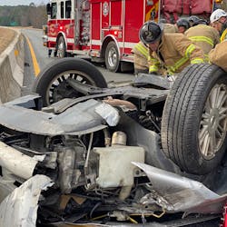 Firefighters from the Charlotte, NC, Fire Department and Matthews Fire &amp; EMS extricated three people from a crash along Interstate 485 on Saturday.