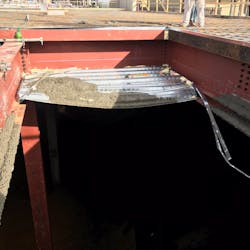 Tuscaloosa, AL, firefighters rescued five construction workers who feel 20 to 25 feet after a floor collapsed at their work site Thursday. Tuscaloosa, AL, firefighters rescued five construction workers who feel 20 to 25 feet after a floor collapsed at their work site Thursday.