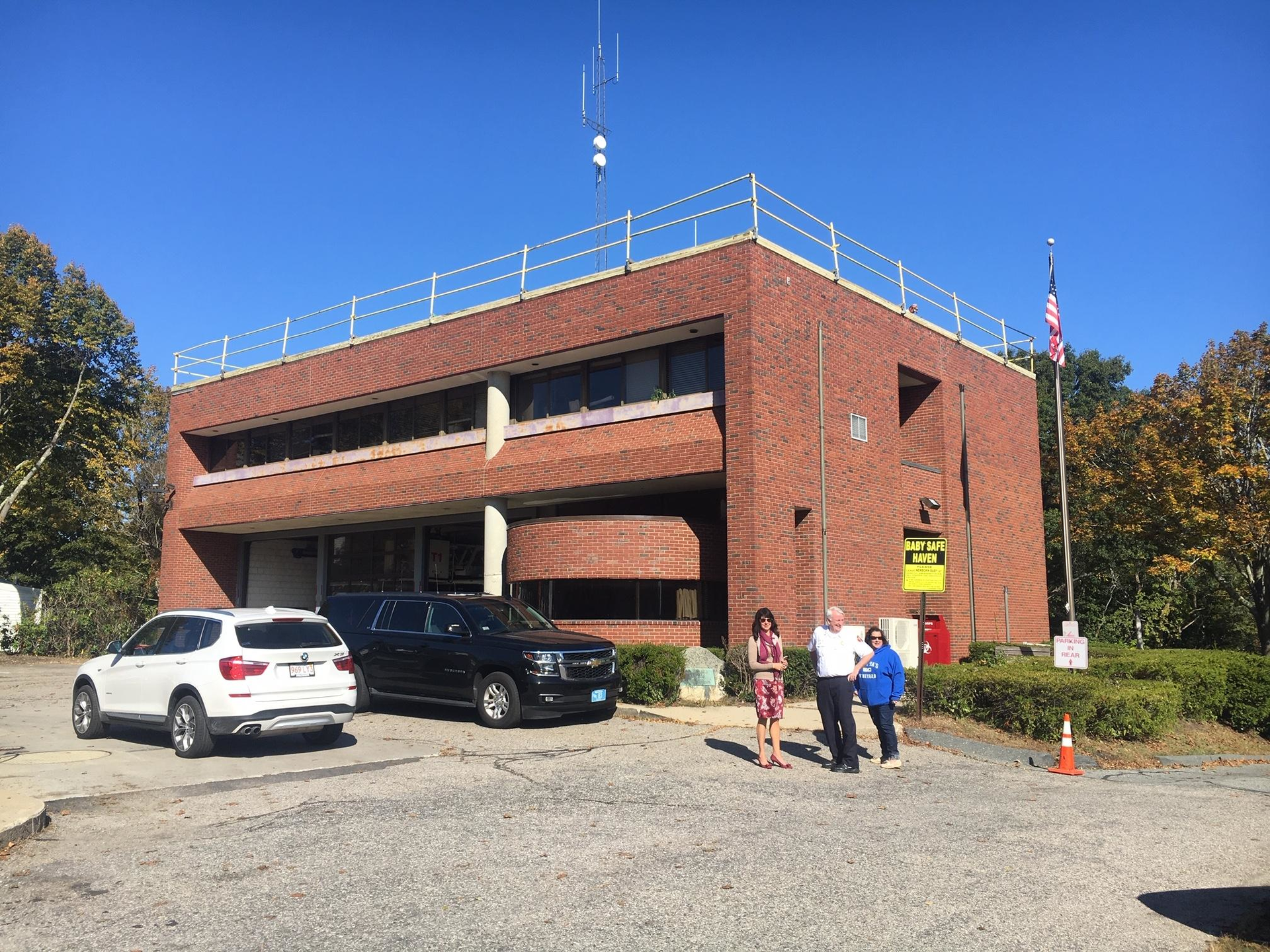 Town officials and Plymouth Fire Chief Ed Bradley visit the headquarters fire station in October.