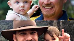 Deputy Capt. Geoffrey Keaton, top, and firefighter Andrew O’Dwyer, who were killed in an apparatus crash in New South Wales, Australia, while battling wildfires.