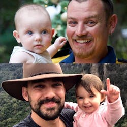Deputy Capt. Geoffrey Keaton, top, and firefighter Andrew O&rsquo;Dwyer, who were killed in an apparatus crash in New South Wales, Australia, while battling wildfires.