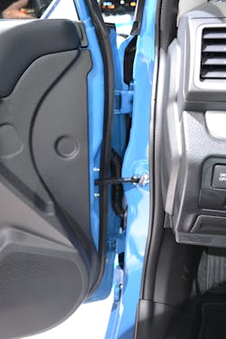 The front door of a 2020 Subaru CrossTrek has—as is the case on the doors of most new automobiles—four points of attachment to the vehicle: two hinges, a wiring harness and a door-retainer bar. The front door of a 2020 Subaru CrossTrek has—as is the case on the doors of most new automobiles—four points of attachment to the vehicle: two hinges, a wiring harness and a door-retainer bar.