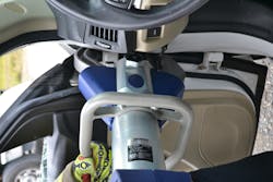 Because this power cutter has such a large opening between its blades, an operator is able to remove the vehicle door in just two cuts, even though the door has four attachment points. Because this power cutter has such a large opening between its blades, an operator is able to remove the vehicle door in just two cuts, even though the door has four attachment points.