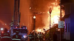 A massive seven-alarm fire tore through unoccupied buildings in Bound Brook late Sunday. A massive seven-alarm fire tore through unoccupied buildings in Bound Brook late Sunday.