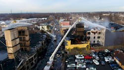 Drone footage shows the destruction caused by a seven-alarm blaze that broke out in under-construction buildings in Bound Brook late Sunday. Drone footage shows the destruction caused by a seven-alarm blaze that broke out in under-construction buildings in Bound Brook late Sunday.