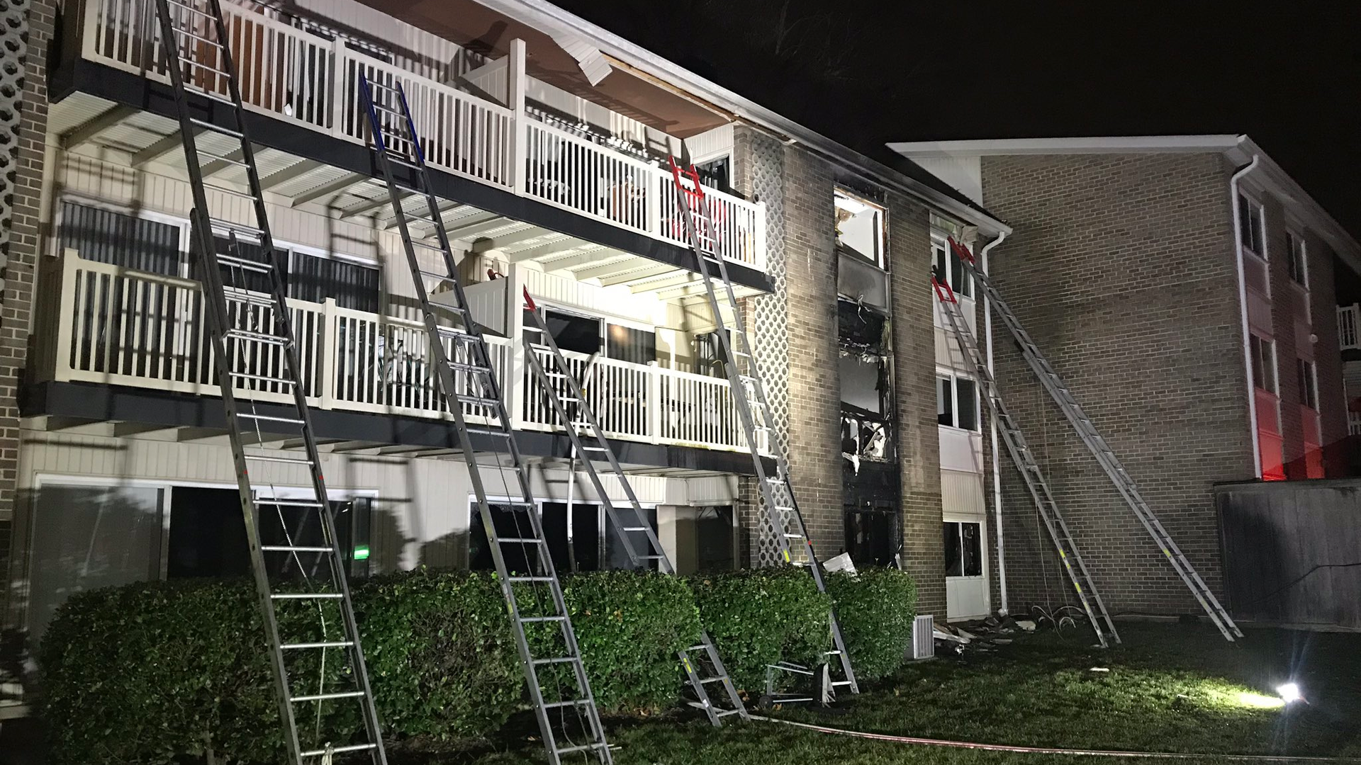 Seven residents in a Laurel, MD, apartment building were rescued by firefighters from Prince George's, Montgomery and Howard counties.