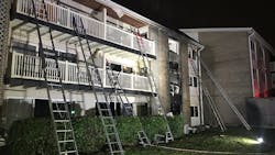 Seven residents in a Laurel, MD, apartment building were rescued by firefighters from Prince George's, Montgomery and Howard counties. Seven residents in a Laurel, MD, apartment building were rescued by firefighters from Prince George's, Montgomery and Howard counties.