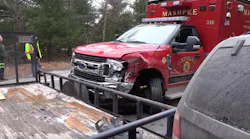 Three Mashpee, MA, firefighters were among several people injured Monday after the ambulance they were in was struck by another vehicle, causing a chain-reaction accident.