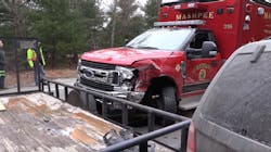 Three Mashpee, MA, firefighters were among several people injured Monday after the ambulance they were in was struck by another vehicle, causing a chain-reaction accident. Three Mashpee, MA, firefighters were among several people injured Monday after the ambulance they were in was struck by another vehicle, causing a chain-reaction accident.