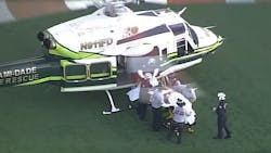 A Miami-Dade firefighter was seriously injured after falling down an elevator shaft Tuesday while responding to a call involving a person trapped in a stuck car. A Miami-Dade firefighter was seriously injured after falling down an elevator shaft Tuesday while responding to a call involving a person trapped in a stuck car.