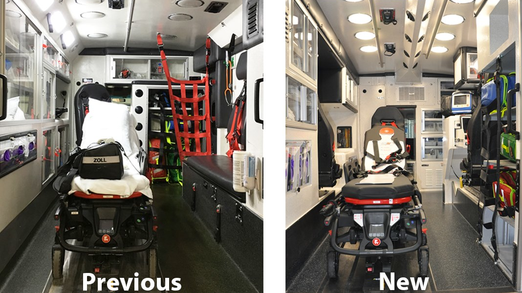 The new vehicle for Mayo Clinic Ambulance in Mankato, MN, introduces its redesigned vehicle.