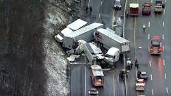Five people were killed and at least 60 injured after a New York City buss lost control on the Pennsylvania Turnpike in Mount Pleasant Township, causing a chain-reaction accident. Five people were killed and at least 60 injured after a New York City buss lost control on the Pennsylvania Turnpike in Mount Pleasant Township, causing a chain-reaction accident.