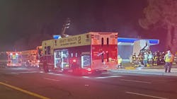 San Francisco firefighters rescued a driver from a fiery car crash after he struck a fuel storage tank at a gas station early Friday. San Francisco firefighters rescued a driver from a fiery car crash after he struck a fuel storage tank at a gas station early Friday.