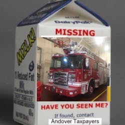 Last week, Andover's firefighters union posted on social media a photo of the department's new $1.2 million apparatus photoshopped on a milk carton. The department returned the vehicle to the manufacturer after discovering it couldn't fit under a town's bridge. Last week, Andover's firefighters union posted on social media a photo of the department's new $1.2 million apparatus photoshopped on a milk carton. The department returned the vehicle to the manufacturer after discovering it couldn't fit under a town's bridge.