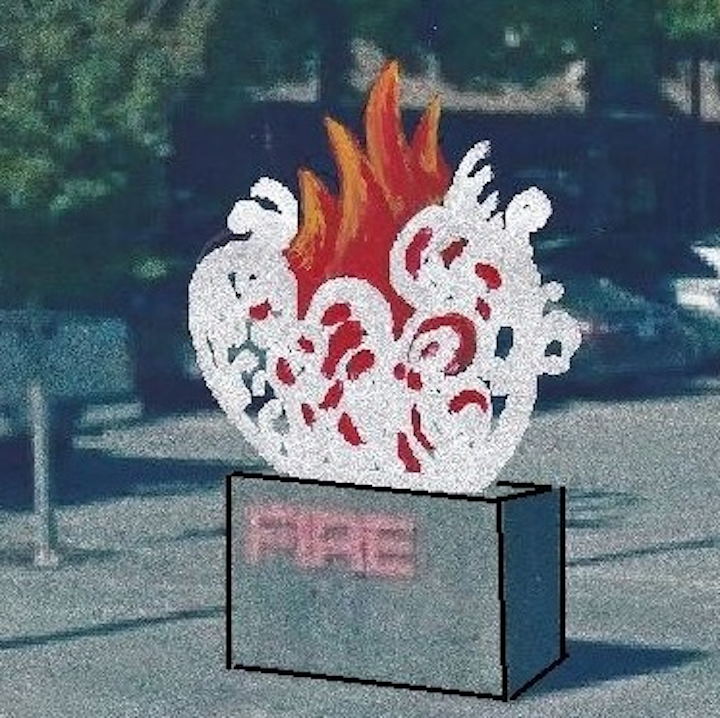 Santa Rosa, CA, artist Adrian Litman, who lost his home in the Tubbs fire two years ago, created the sculpture 'Splash & Fire,' which now sits in front of the city's Fire Station 1.