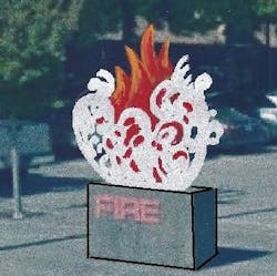 Santa Rosa, CA, artist Adrian Litman, who lost his home in the Tubbs fire two years ago, created the sculpture &apos;Splash &amp; Fire,&apos; which now sits in front of the city&apos;s Fire Station 1.