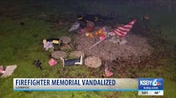 Police found the memorial to fallen firefighter Ryan Osler damaged after responding to a report of a man throwing bricks at passing cars.