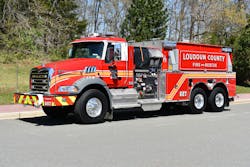 Historically, the fire service has utilized commercial chassis for tankers. Loudoun County, VA, Fire and Rescue operates several tankers that are built on Mack Granite tandem-axle chassis. The tankers are equipped with a 1,500-gpm pump and a 3,000-gallon water tank. The 232-inch wheelbase provides good maneuverability for incidents that occur in tight, rural areas.