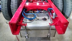 Several Class 8 truck manufacturers designed their chassis frame rails with a single, heavy-duty rail for use in the snowplow and utility vocational markets. The single rail reduces frame corrosion that’s common to double-channel frame rails. This double-frame chassis shows the open flange and other areas where road salts and chemicals can enter. Several Class 8 truck manufacturers designed their chassis frame rails with a single, heavy-duty rail for use in the snowplow and utility vocational markets. The single rail reduces frame corrosion that’s common to double-channel frame rails. This double-frame chassis shows the open flange and other areas where road salts and chemicals can enter.