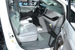 This point-of-view shows the area where an injured patient might be sitting. Four front-passenger airbags could deploy into this same area: frontal airbag, side-impact seat airbag, seat-cushion airbag and roof-mounted airbag.