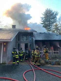 The closest hydrant to the burning Sherborn home was over a half-mile away. The closest hydrant to the burning Sherborn home was over a half-mile away.