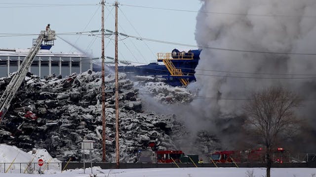 Firefighters battled a two-blaze that broke out an auto recycling yard in Becker, MN.