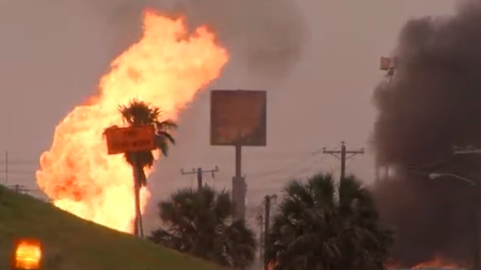 Flames from a massive fire shot as high as 150 feet following a gas line rupture Monday in Corpus Christi.