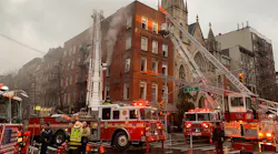 Five FDNY firefighters were injured—one seriously—while battling a three-alarm blaze that broke out at a five-story apartment building Monday.
