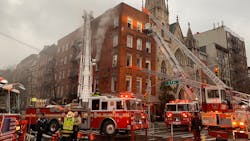 Five FDNY firefighters were injured—one seriously—while battling a three-alarm blaze that broke out at a five-story apartment building Monday. Five FDNY firefighters were injured—one seriously—while battling a three-alarm blaze that broke out at a five-story apartment building Monday.
