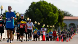 Runners participate in the 18th annual Life Time Miami Marathon and Half Marathon on Sunday.