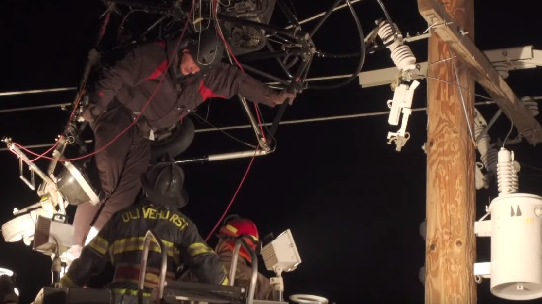 Olivehurst, CA, firefighters rescued a paraglider who became entangled in power lines while trying to land at the Yorba County airport during a training exercise Wednesday.