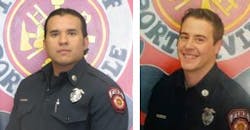 Porterville, CA, Fire Capt. Ramon Figueroa (left) and firefighter Patrick Jones. Porterville, CA, Fire Capt. Ramon Figueroa (left) and firefighter Patrick Jones.