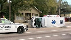 A TransCare ambulance in Tampa, FL, was struck Sunday by a 2016 Ford Fusion that had run a red light. A TransCare ambulance in Tampa, FL, was struck Sunday by a 2016 Ford Fusion that had run a red light.