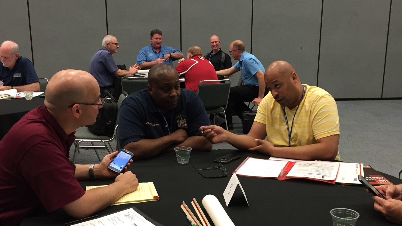 Fire officers discuss station planning during one-on-one meetings with architects at the Station Design Conference in Rosemont, IL, in May 2019.