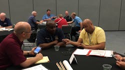 Fire officers discuss station planning during one-on-one meetings with architects at the Station Design Conference in Rosemont, IL, in May 2019. Fire officers discuss station planning during one-on-one meetings with architects at the Station Design Conference in Rosemont, IL, in May 2019.