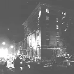 On Jan. 28, 1985, Reading, PA, crews battled a deadly blaze at the six-story YMCA that killed firefighter Donald G. Jacobs and three residents, as well as badly burning two other volunteer firefighters. On Jan. 28, 1985, Reading, PA, crews battled a deadly blaze at the six-story YMCA that killed firefighter Donald G. Jacobs and three residents, as well as badly burning two other volunteer firefighters.
